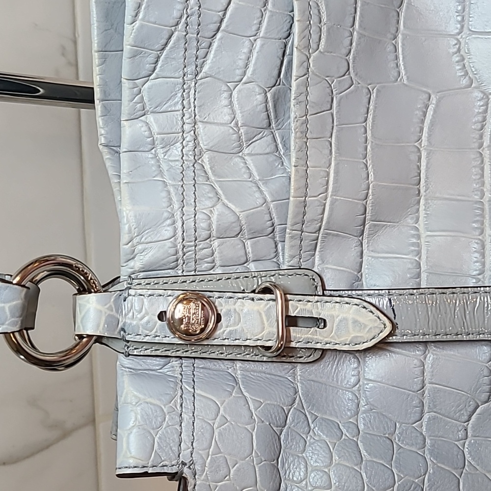 Coach Blue Croc Embossed Leather Carryall Mia Satchel - Picture 9 of 12
